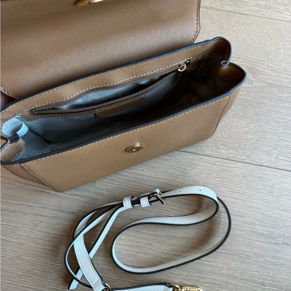 Tory Burch Two-Tone Top Handle Satchel in Cream and Brown - Picture 3 of 4